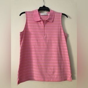 St Aumont. Pink strip cotton sleeveless golf shirt.